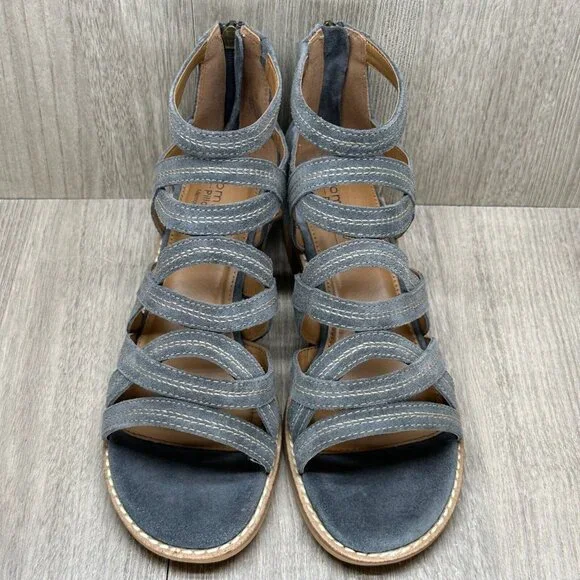 Comfortiva Sandals Women 8M Betha Open Front Stacked Heel Gladiator Leather Gray - Picture 9 of 14